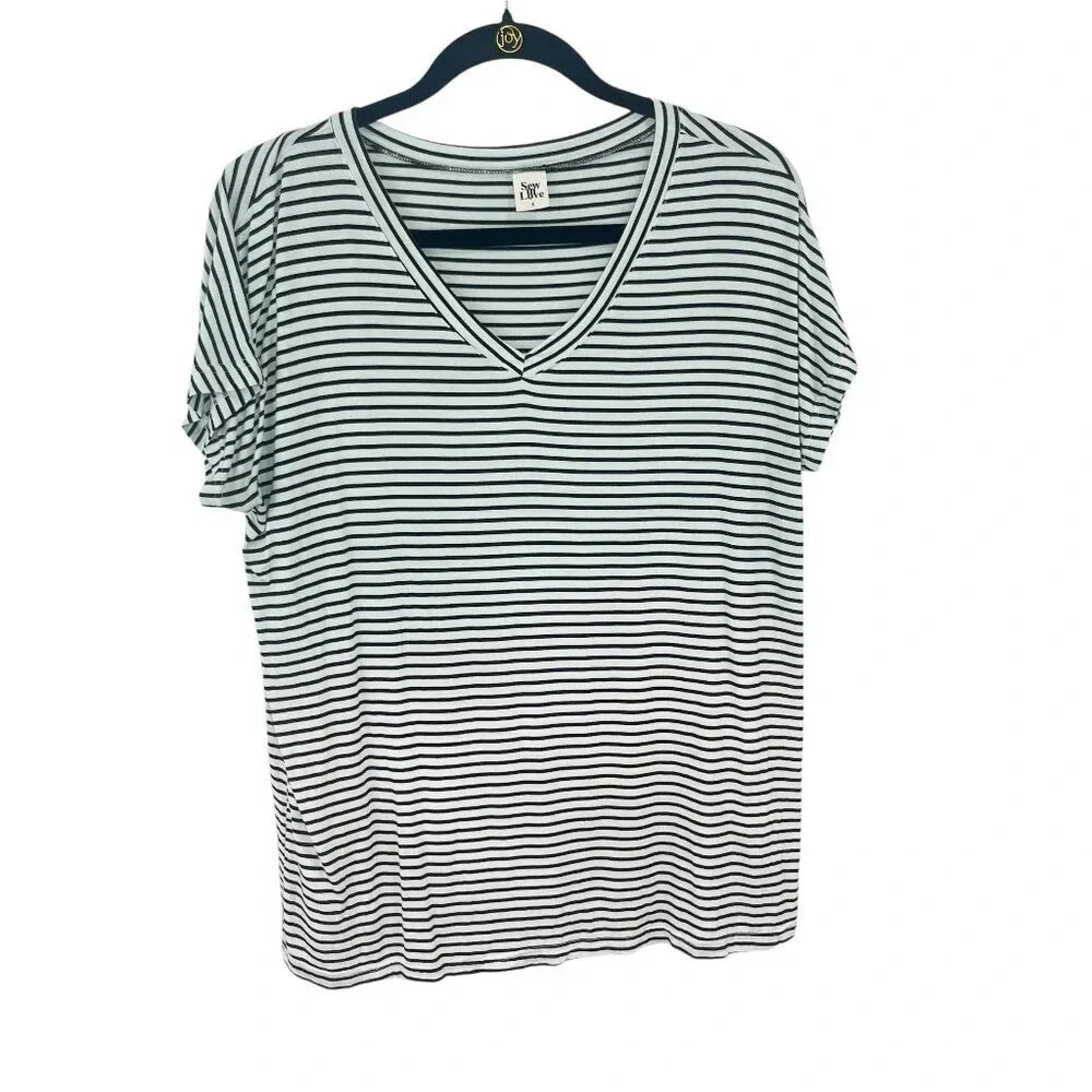 Sew in Love Blue, Black & White Striped Ombre Tee Shirt Women's Size Small